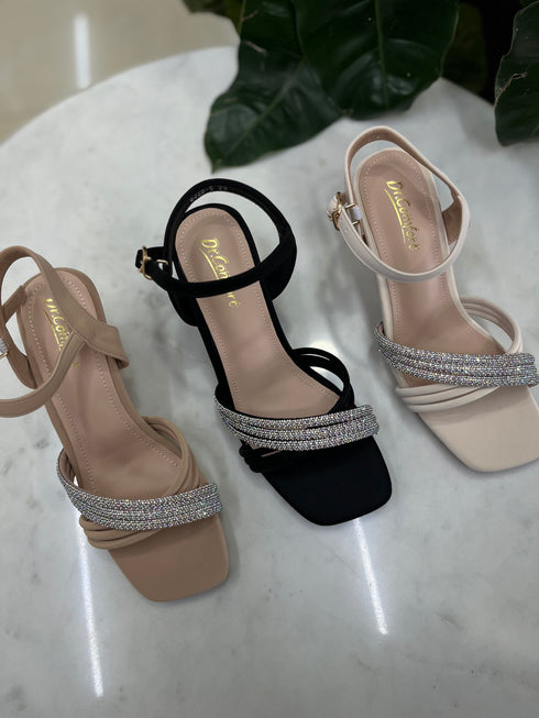 Women Luxury Rhinestone Decor Open Toe Buckle Straps